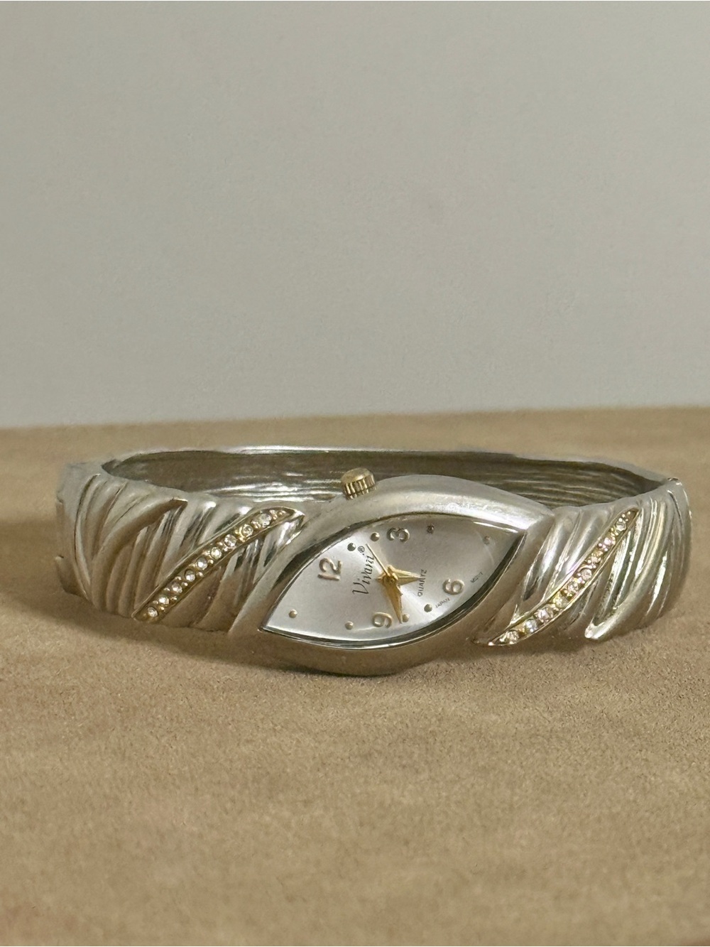 Vivani Two-Tone Leaf Bangle Watch Bracelet - Silver & Gold